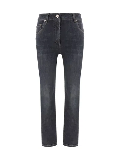 Brunello Cucinelli Denim Baggy Jeans In Grey