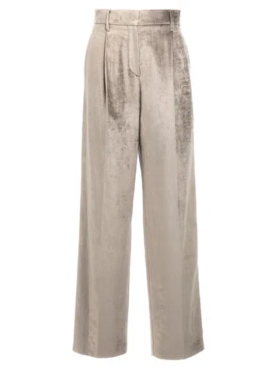 Brunello Cucinelli Cotton-blend Velvet Straight Pants In Grey