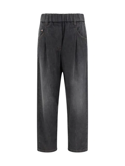 BRUNELLO CUCINELLI GREY FIVE POCKET JEANS WITH ELASTIC WAIST IN COTTON WOMAN