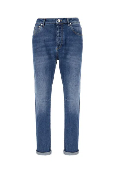 Brunello Cucinelli Logo Embroidery Jeans In Blue