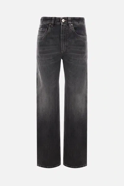 Brunello Cucinelli Loose Fit Denim Jeans In Slate Distressed