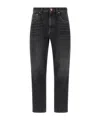 Brunello Cucinelli Grey Straight Jeans With Logo Patch In Denim Woman In Black