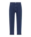 Brunello Cucinelli Garment-dyed Logo-patch Jeans In Blue