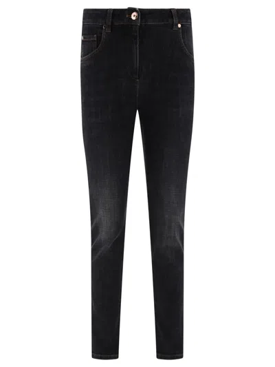 Brunello Cucinelli Jeans With Shiny Leather Tab In Black