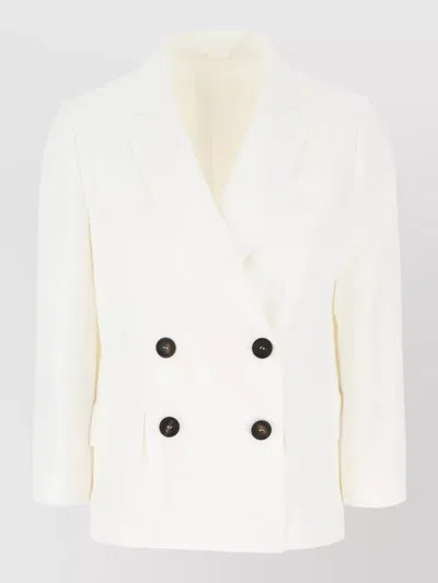 Brunello Cucinelli Jersey Blazer Structured Shoulders Button Detailing In White