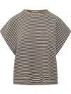 Brunello Cucinelli Short-sleeve Striped Crewneck T-shirt In Brown