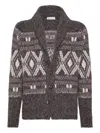 Brunello Cucinelli Wool Cardigan V-neck Geometric Pattern