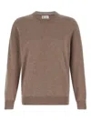 Brunello Cucinelli Cashmere Crew Neck Sweater With Ribbed Cuffs And Hem In Brown