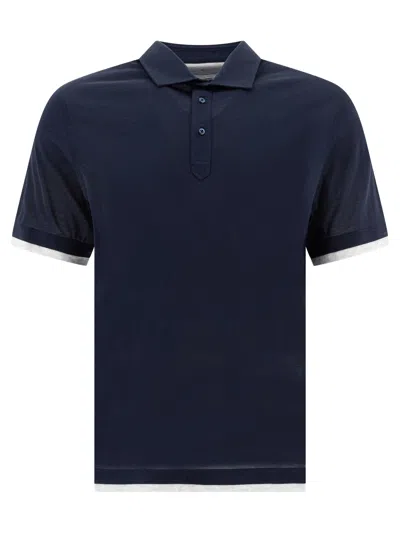 Brunello Cucinelli Silk And Cotton Jersey Polo Shirt In Blue
