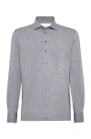 Brunello Cucinelli Men's Cotton Jersey Long Sleeve Basic Fit Polo With Shirt-style Collar In Grey