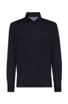 Brunello Cucinelli Long-sleeved Cotton Polo Shirt In Navy Blue