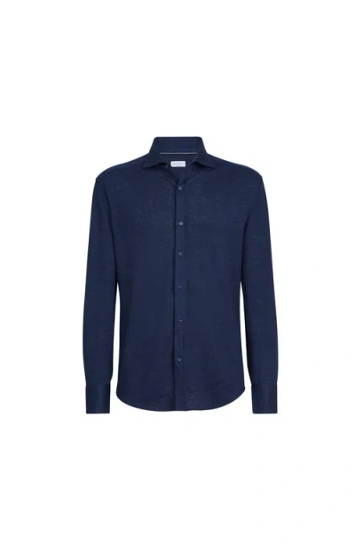 Brunello Cucinelli Linen Cotton Jersey Shirt In Blue