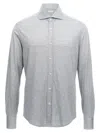 Brunello Cucinelli Men Silk And Cotton Jersey Shirt With Spread Collar In Gray