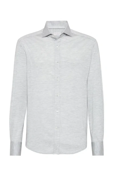 Brunello Cucinelli Jersey Shirt In Sky Blue