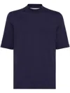 Brunello Cucinelli Contrasting-trims Solid T-shirts In Blue