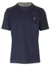 Brunello Cucinelli Short-sleeved Crew Neck T-shirt With Contrasting Stitching In Blue