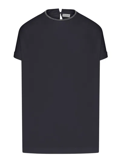 Brunello Cucinelli Women Jersey T-shirt With Precious Faux Layering In Multi