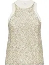 Brunello Cucinelli Stretch Cotton Jersey Top With Dazzling Net Embroidery In Gray