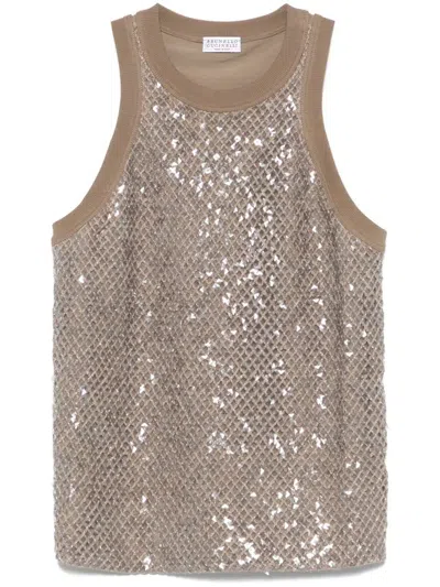 Brunello Cucinelli Stretch Jersey Tank Top In Brown