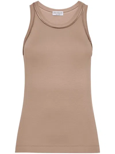 Brunello Cucinelli Cotton-blend Vest Top In Brown