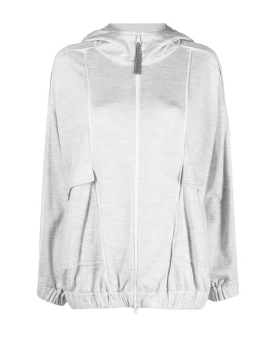 Brunello Cucinelli Jersey-knit Drawstring Zipped Hoodie In White