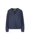 Brunello Cucinelli Cotton Double Cable-knit V-neck Sweater With Micro Pailettes In Blue Colored
