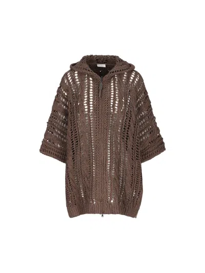 Brunello Cucinelli Hooded Cardigan In Brown