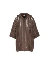 Brunello Cucinelli Knitwear Hooded Open-knit Cardigan Short Sleeves In Brown