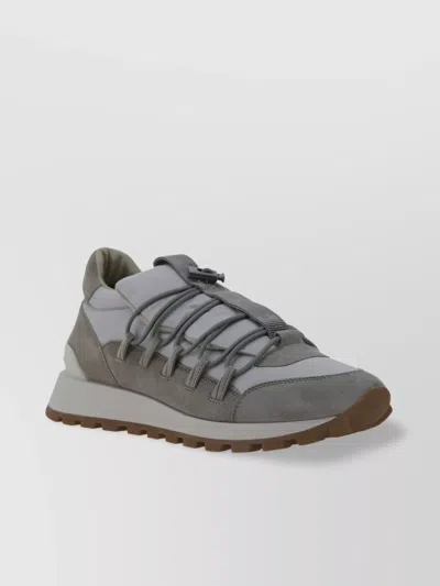 Brunello Cucinelli Jewel Detail Suede Platform Sneakers In Brown