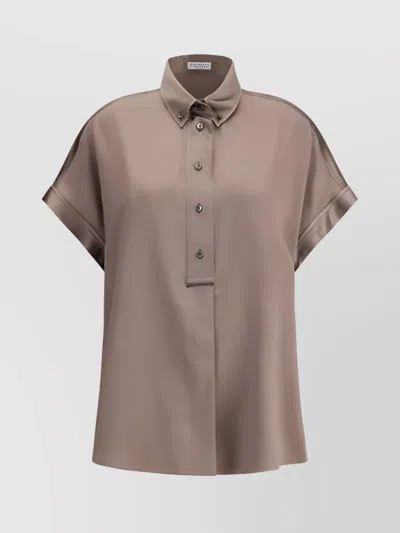 Brunello Cucinelli Jewel Embellished Silk Top In Brown