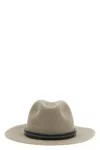 Brunello Cucinelli Fedora Hat With Tubular Leather Band And Monile Detail In Neutral