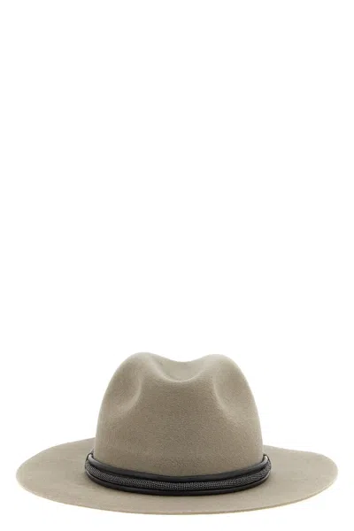 Brunello Cucinelli Jewel Leather Hat In Gray