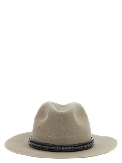 Brunello Cucinelli Jewel Leather Hat Hats Gray