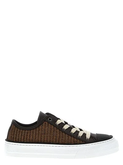Brunello Cucinelli Luxe Woven Texture Sneakers In Brown