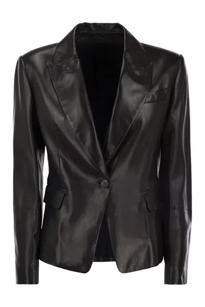 Brunello Cucinelli Jewelled Nappa Leather Jacket For Women In Black