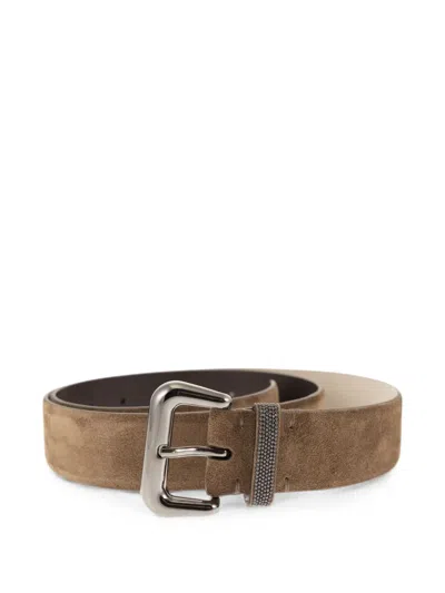 Brunello Cucinelli Jewelled Suede Belt In Neutrals