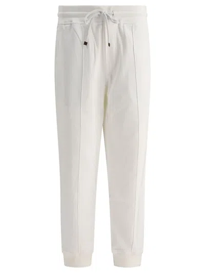 Brunello Cucinelli Men's Cotton Joggers With Creased Detail And Elasticated Cuffs In White