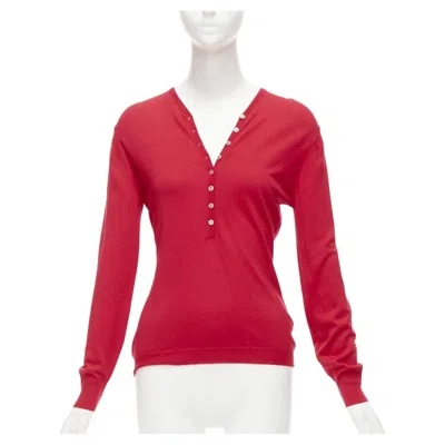Pre-owned Brunello Cucinelli Joyce Red Cashmere Silk Button Up Drop Shoulder Sweater S