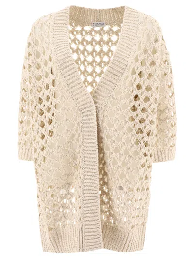 Brunello Cucinelli Juta And Cotton Mesh Cardigan Knitwear Beige In Neutral