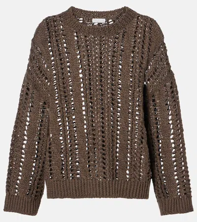Brunello Cucinelli Jute And Cotton-blend Sweater In Braun