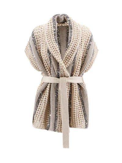 BRUNELLO CUCINELLI JUTE AND COTTON CARDIGAN WITH SEQUINS