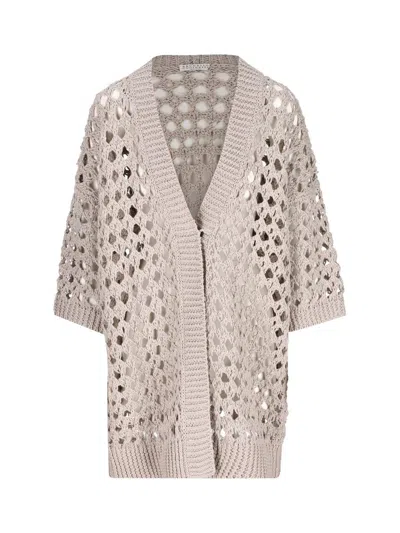 BRUNELLO CUCINELLI JUTE AND COTTON MESH CARDIGAN
