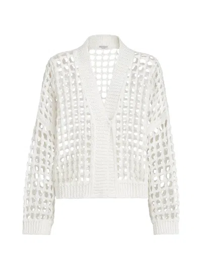 Brunello Cucinelli Jute And Cotton Net Cardigan In White