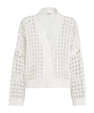 Brunello Cucinelli Jute And Cotton Net Cardigan In White