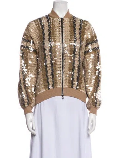 Pre-owned Brunello Cucinelli Jute Animal Print Bomber Jacket In Neutral