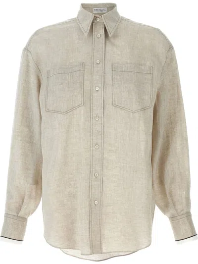 Brunello Cucinelli Jute-colored Long Sleeve Shirt In Neutrals
