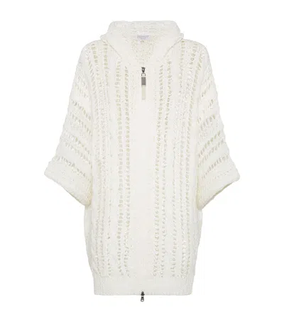 BRUNELLO CUCINELLI JUTE-COTTON NET-KNIT HOODED CARDIGAN