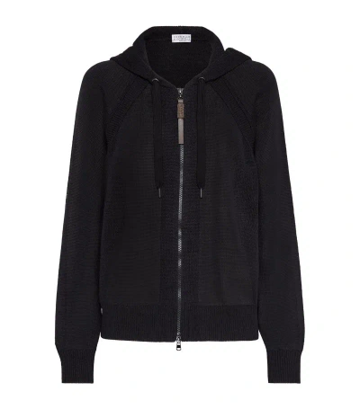 Brunello Cucinelli Jute-cotton Zip-up Hoodie In Black