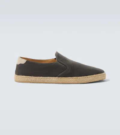 Brunello Cucinelli Suede Slip-ons With Rope Insert In Gray