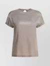Brunello Cucinelli Keyhole Back Round Neck Satin Finish Tops In Neutral